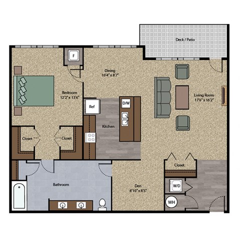 Floor plan for 1 bed, 1 bath, 1086 sqft